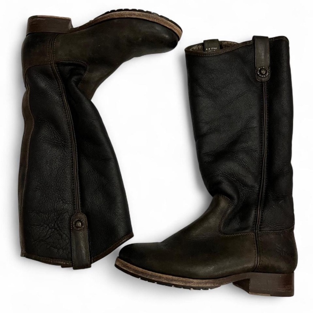 Frye Dark Brown Paige Tall Shearling Lined Leather Boots (Size 6B)